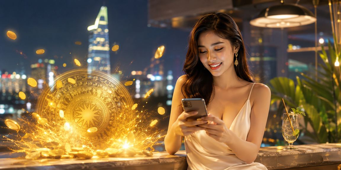 Người dùng tại TP. Hồ Chí Minh trải nghiệm casino trên điện thoại ban đêm với ánh đèn neon rực rỡ